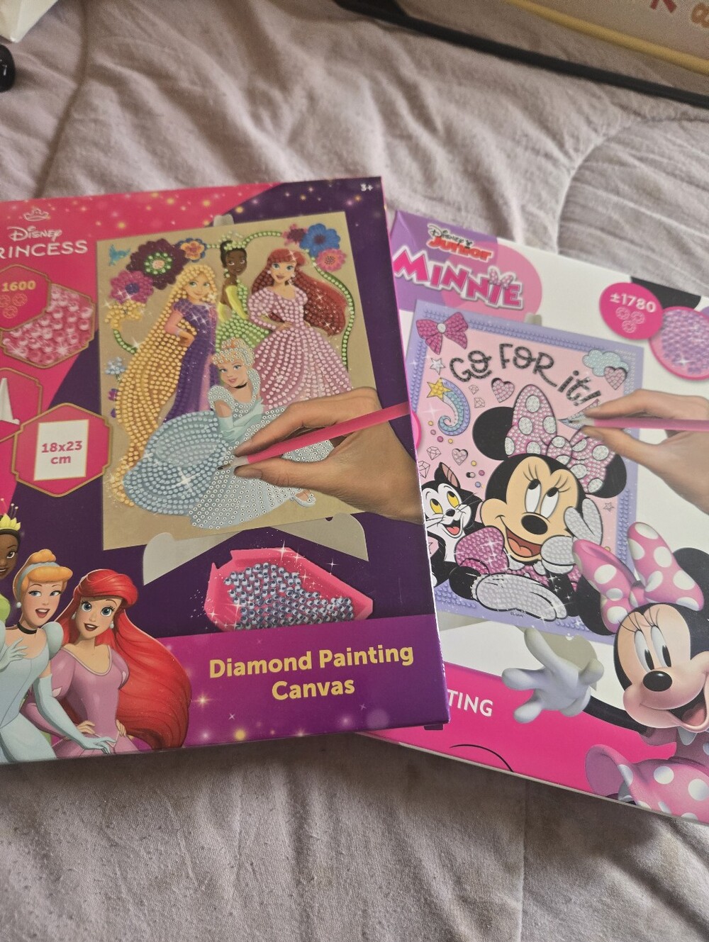Disney Princess & Minnie Diamond Painting Canvases - Pink, Purple, White, Black